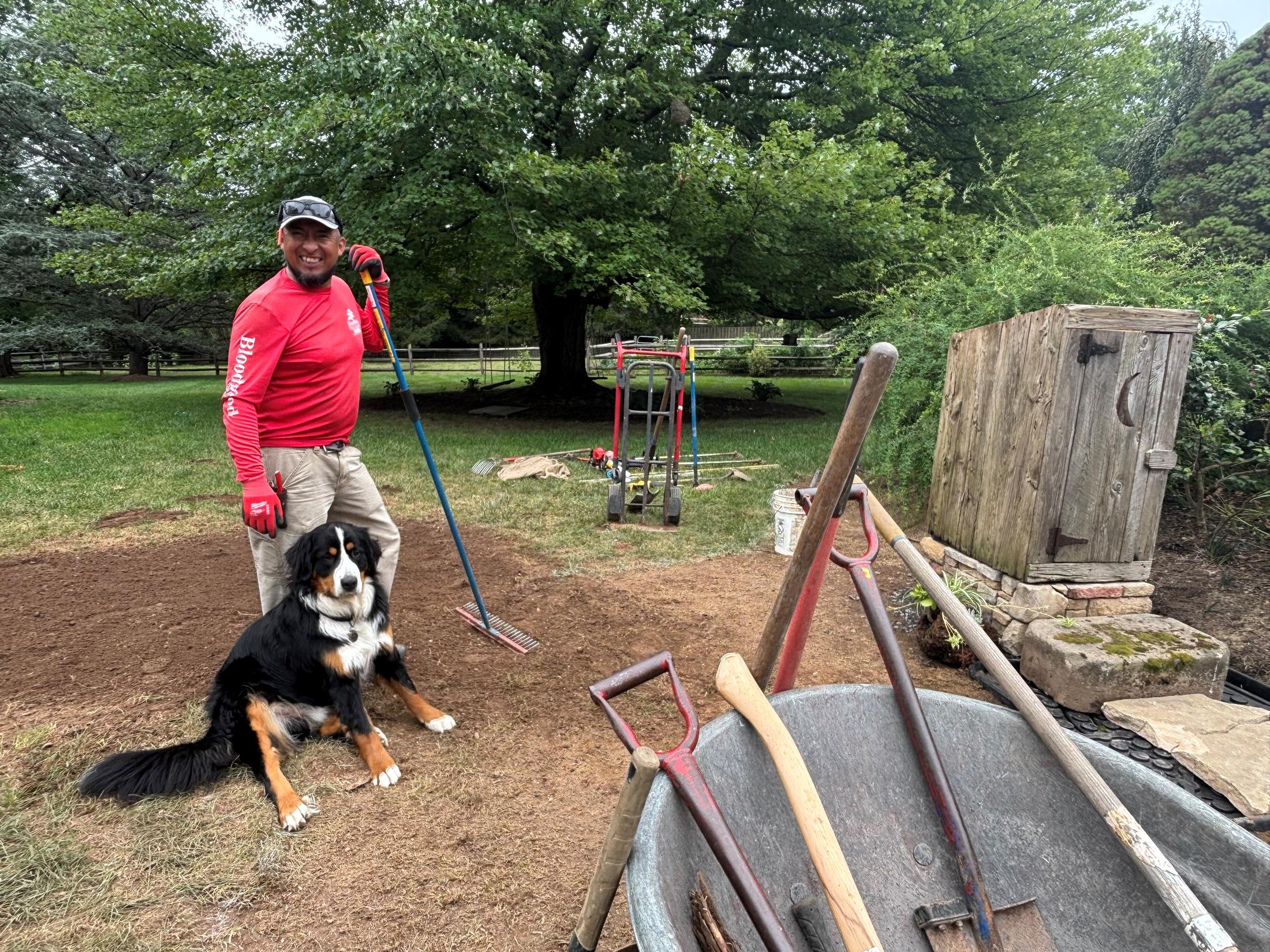 Work area during landscape bed preparation